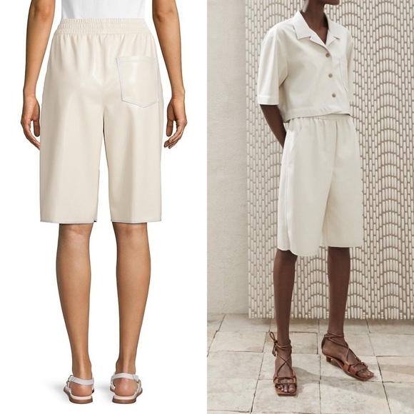 NANUSHKA Ivory Faux Leather High Rise Elastic Waist Knee Length Bermuda Short XS - Picture 2 of 16